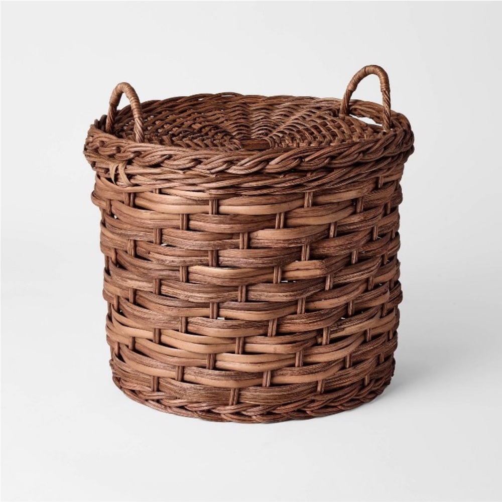 Round Chunky Straight Rattan Basket Dark Brow -Threshold designed w Studio McGee
